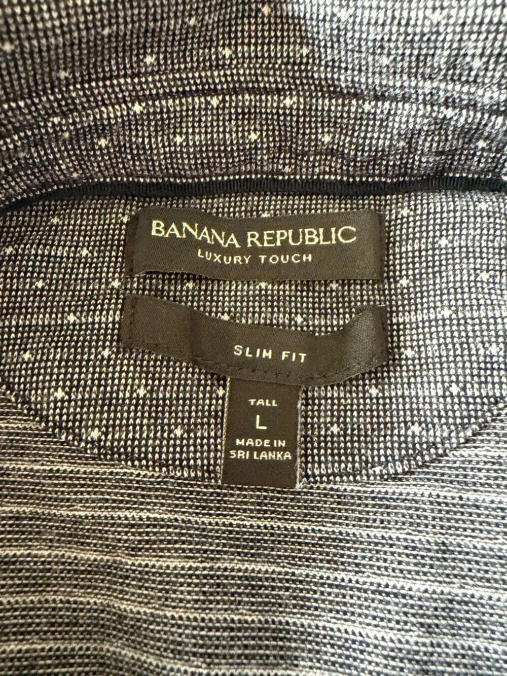 Banana Republic luxury touch slim fit dark gray and white polo shirt, men's L